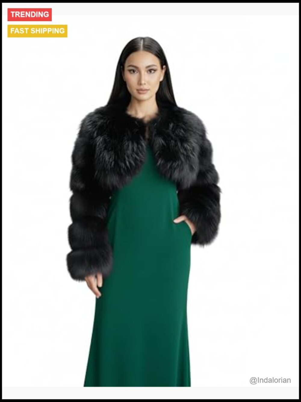 Women's Cropped Faux Fox Fur Bolero Jacket, Evening Party Shrug, Winter - Picture 2 of 7